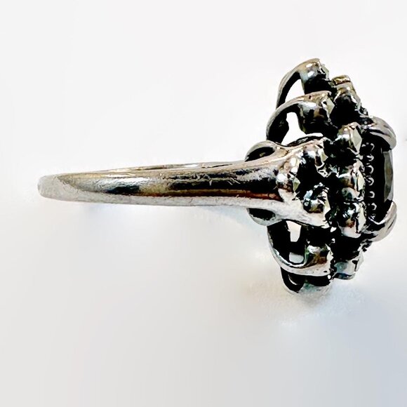 Vintage Garnet Ring Sterling Silver Marcasite Art Deco Style CNA Red Black Stone - Picture 5 of 5